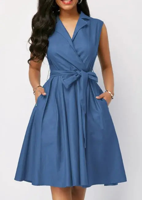 Robe Portefeuille Sans Manche Bleu chez robeportefeuille.com