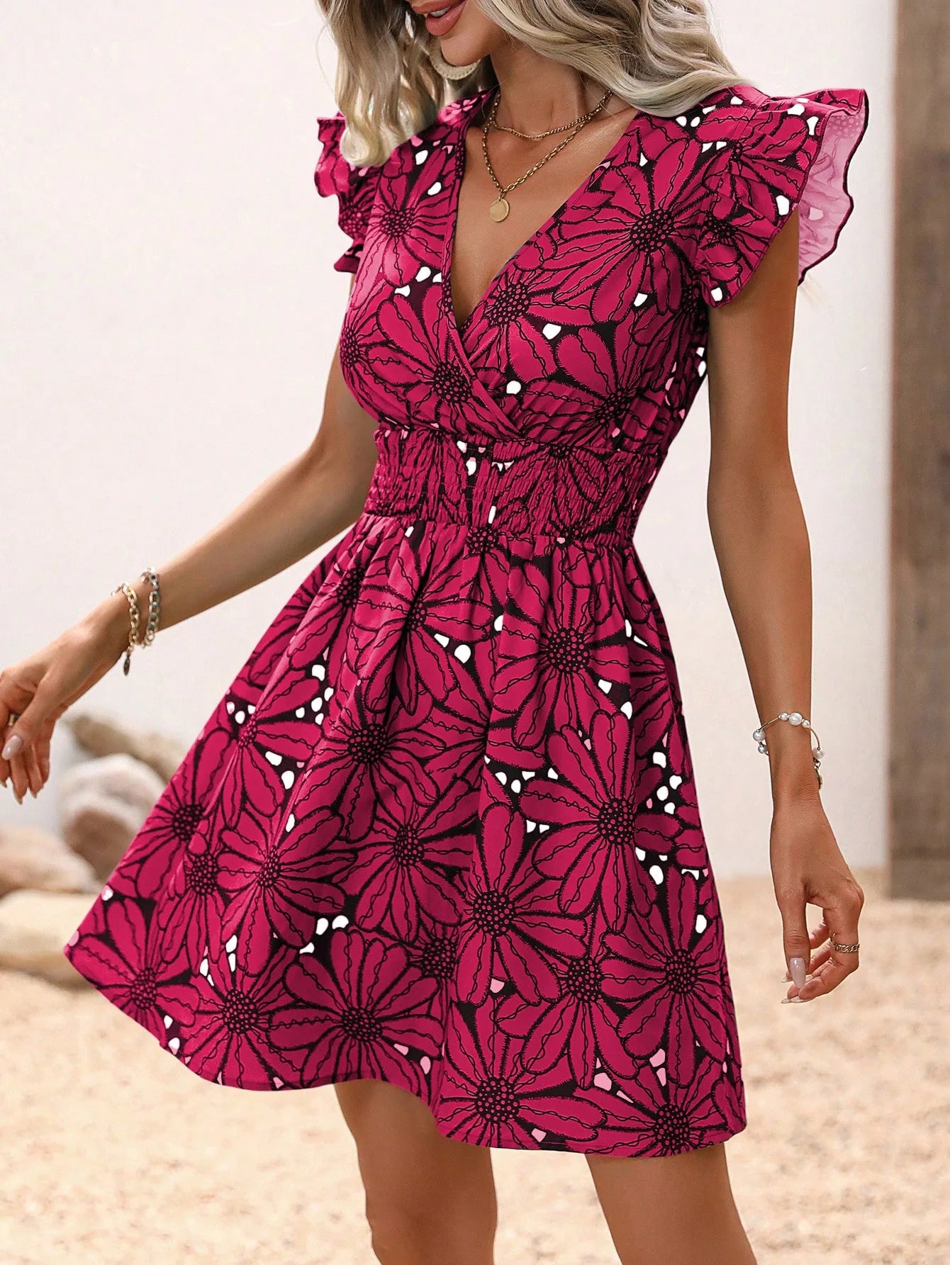 Robe Portefeuille Fleurie rose chez robeportefeuille.com