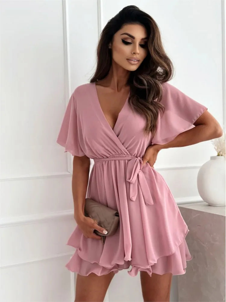 Robe Croisée Portefeuille rose chez robeportefeuille.com