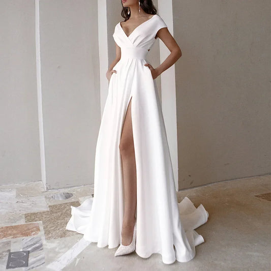 Robe Portefeuille Chic Pour Mariage BLANC chez robeportefeuille.com